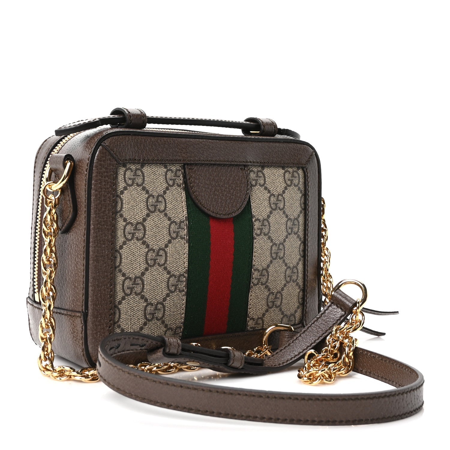 Gucci GG Supreme Monogram Mini Ophidia Top Handle Shoulder Bag Brown