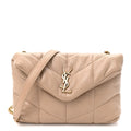 Saint Laurent Lambskin Quilted Toy Loulou Puffer Monogram Chain Satchel Nude Powder