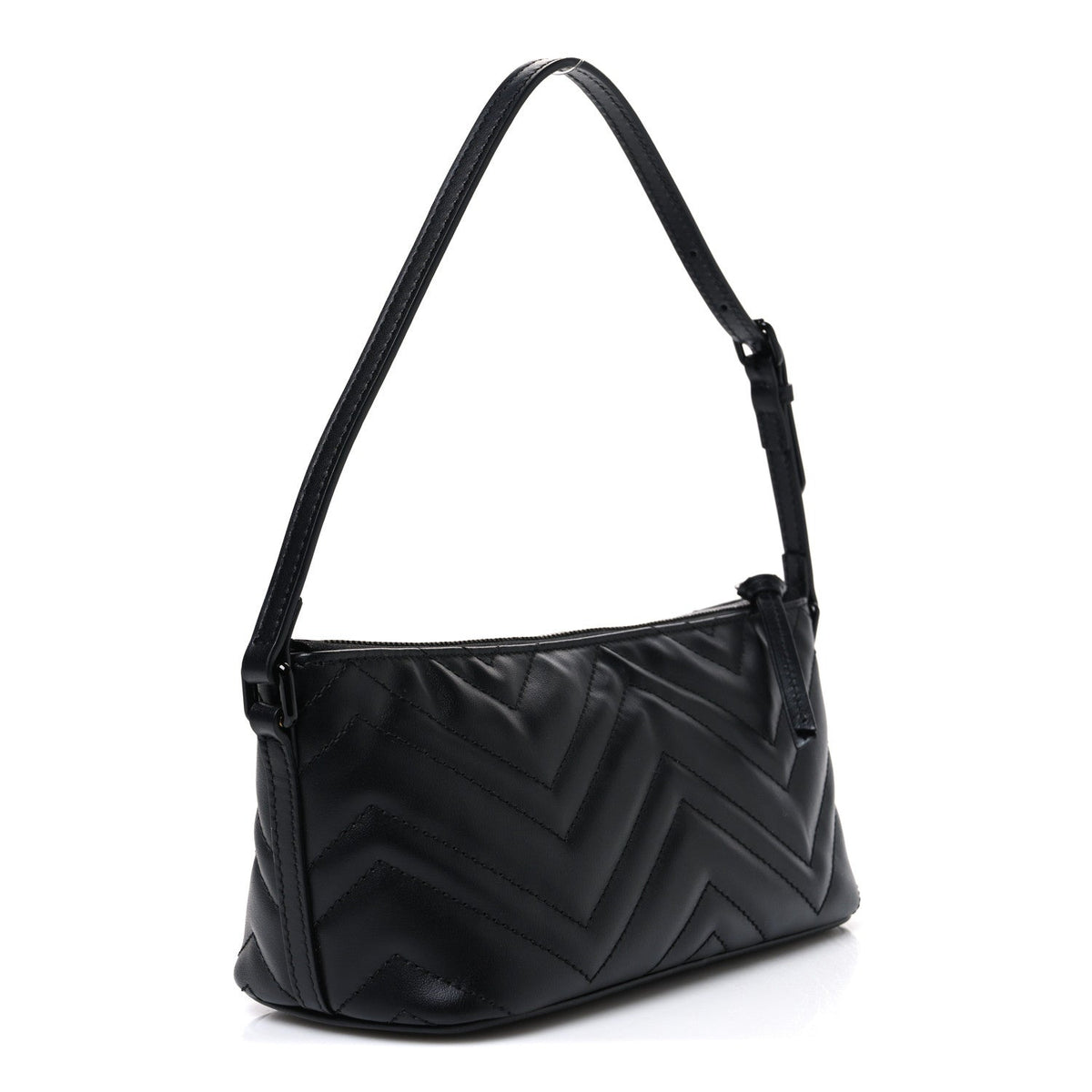 Gucci Calfskin Matelasse Chevron Monochrome GG Marmont Sling Shoulder Bag Black