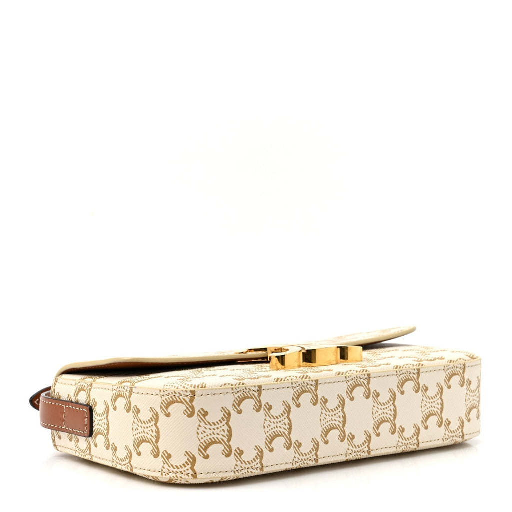 Celine Canvas Calfskin Triomphe Shoulder Bag White side view