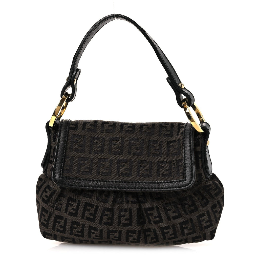 Fendi Zucchino Mini Chef Shoulder Bag Tobacco Moro Black