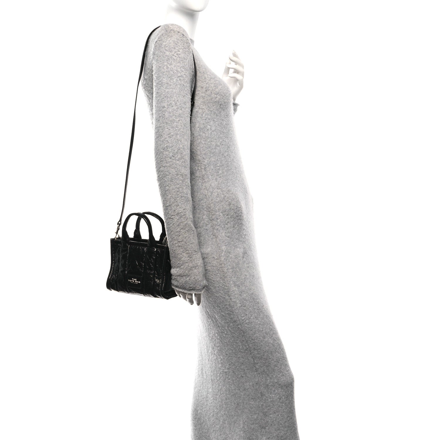 Marc Jacobs Shiny Crinkled Calfskin Mini The Tote Bag Black