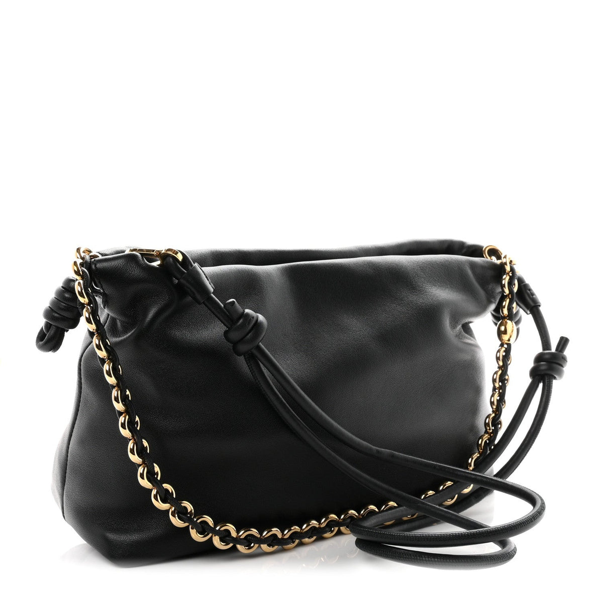 Loewe Mellow Nappa Medium Donut Chain Flamenco Knot Clutch Black