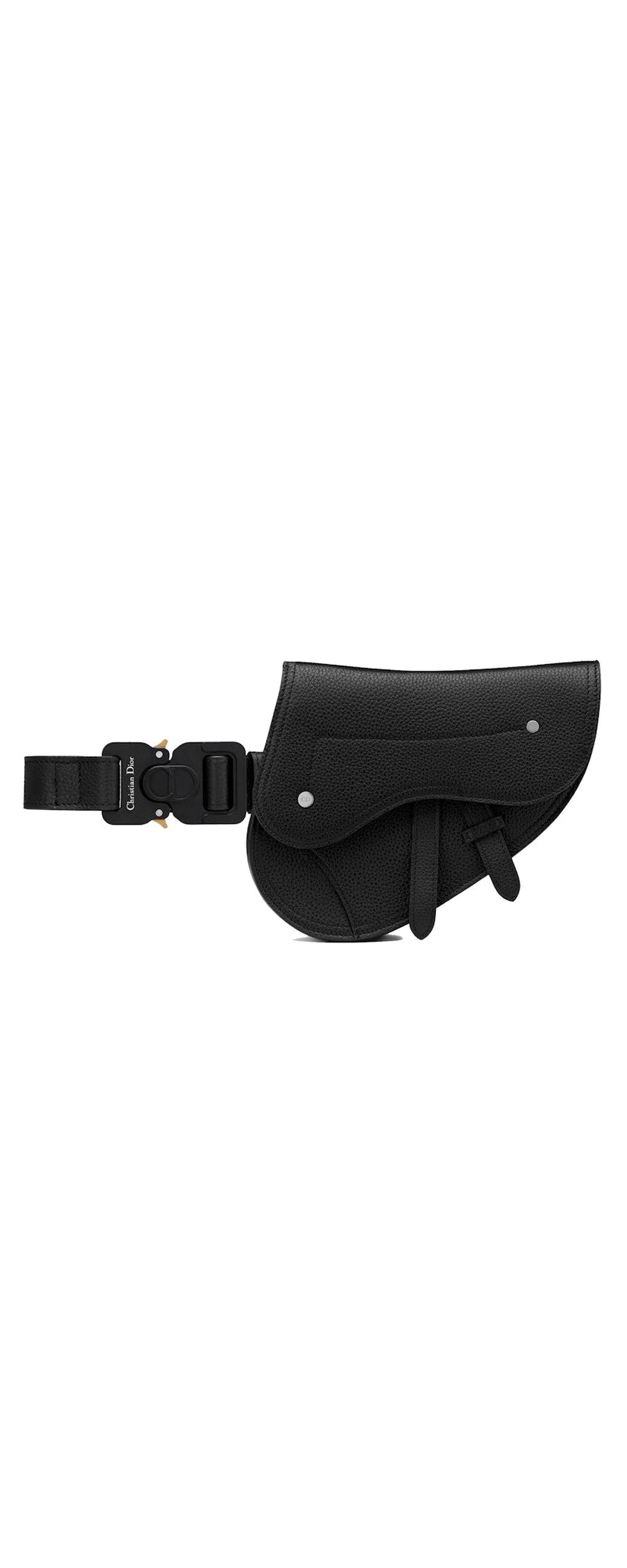 Dior black grained calfskin saddle clutch - front view