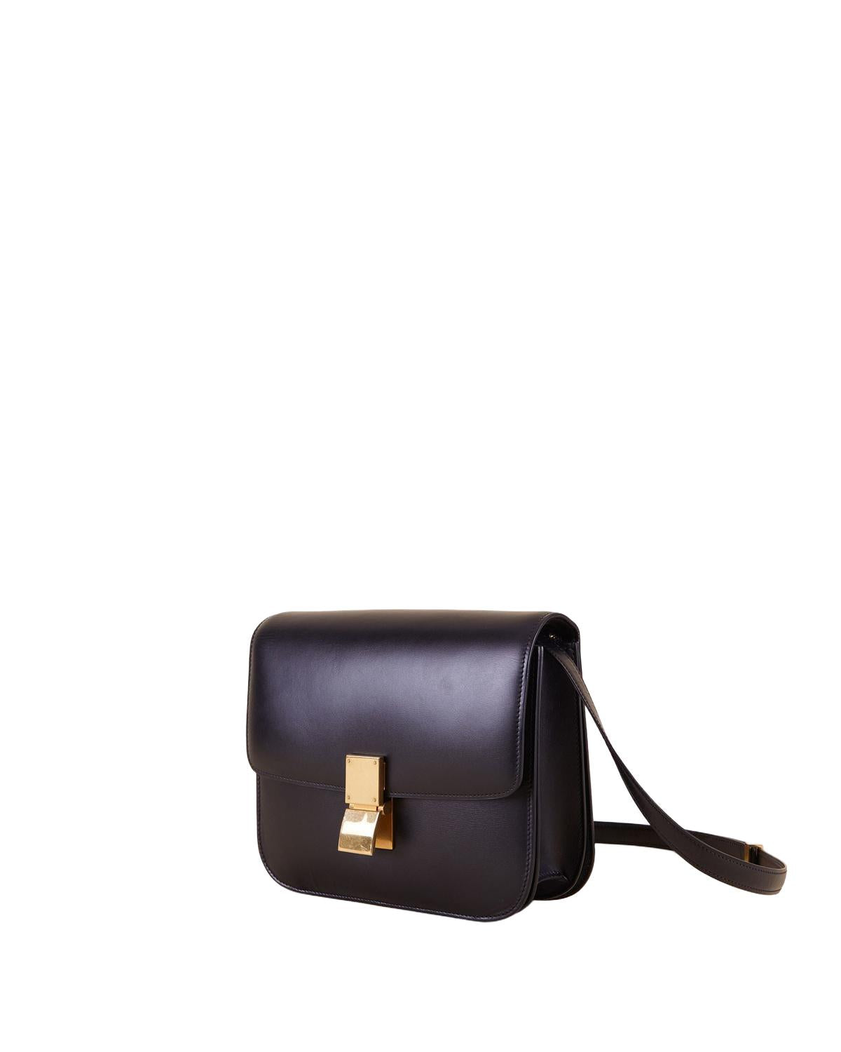 Celine Classic Box Medium Bag black calfskin 3/4 view