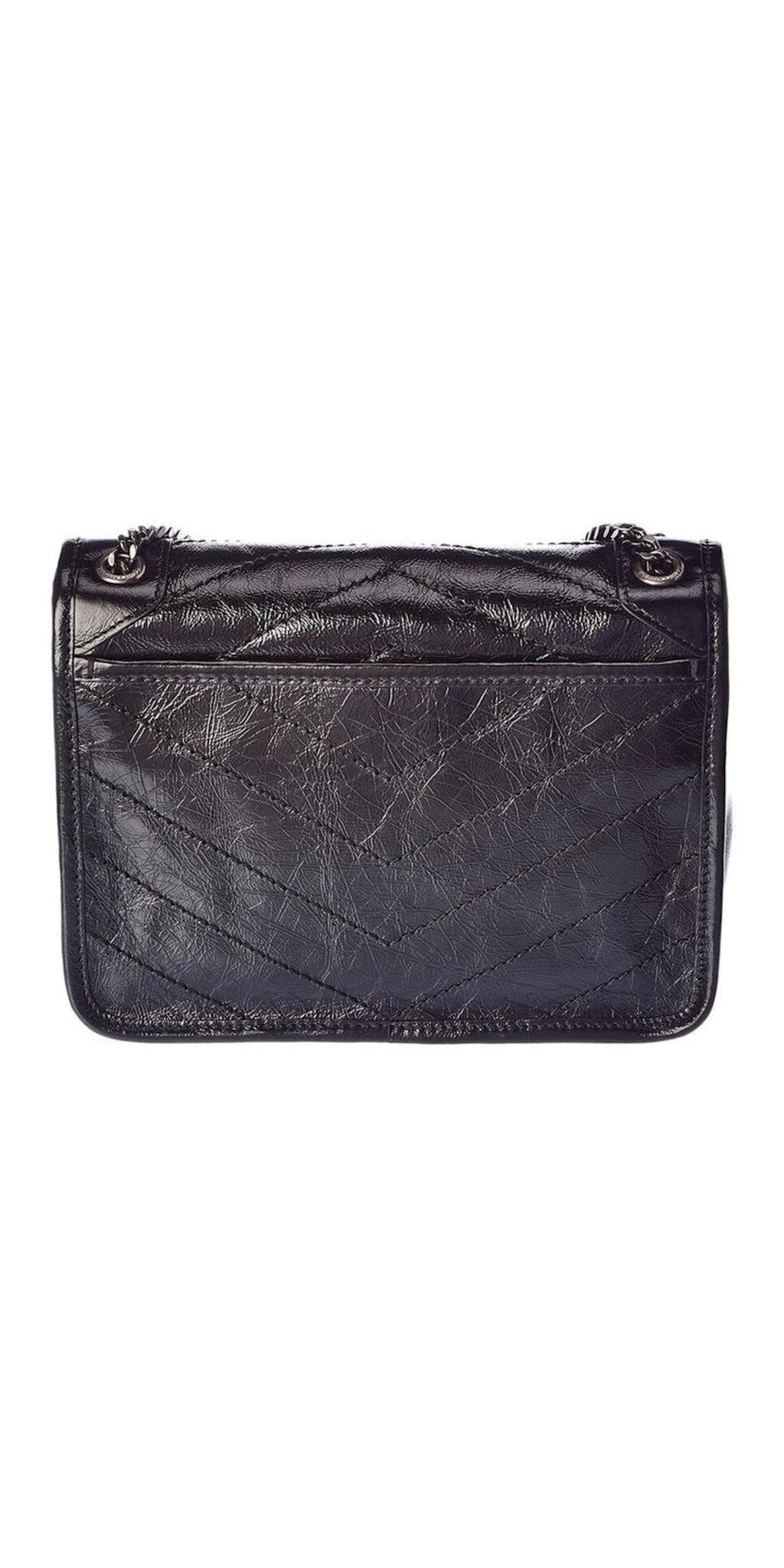 Back view — Saint Laurent Niki Baby Shoulder Bag in black crinkled vintage calfskin