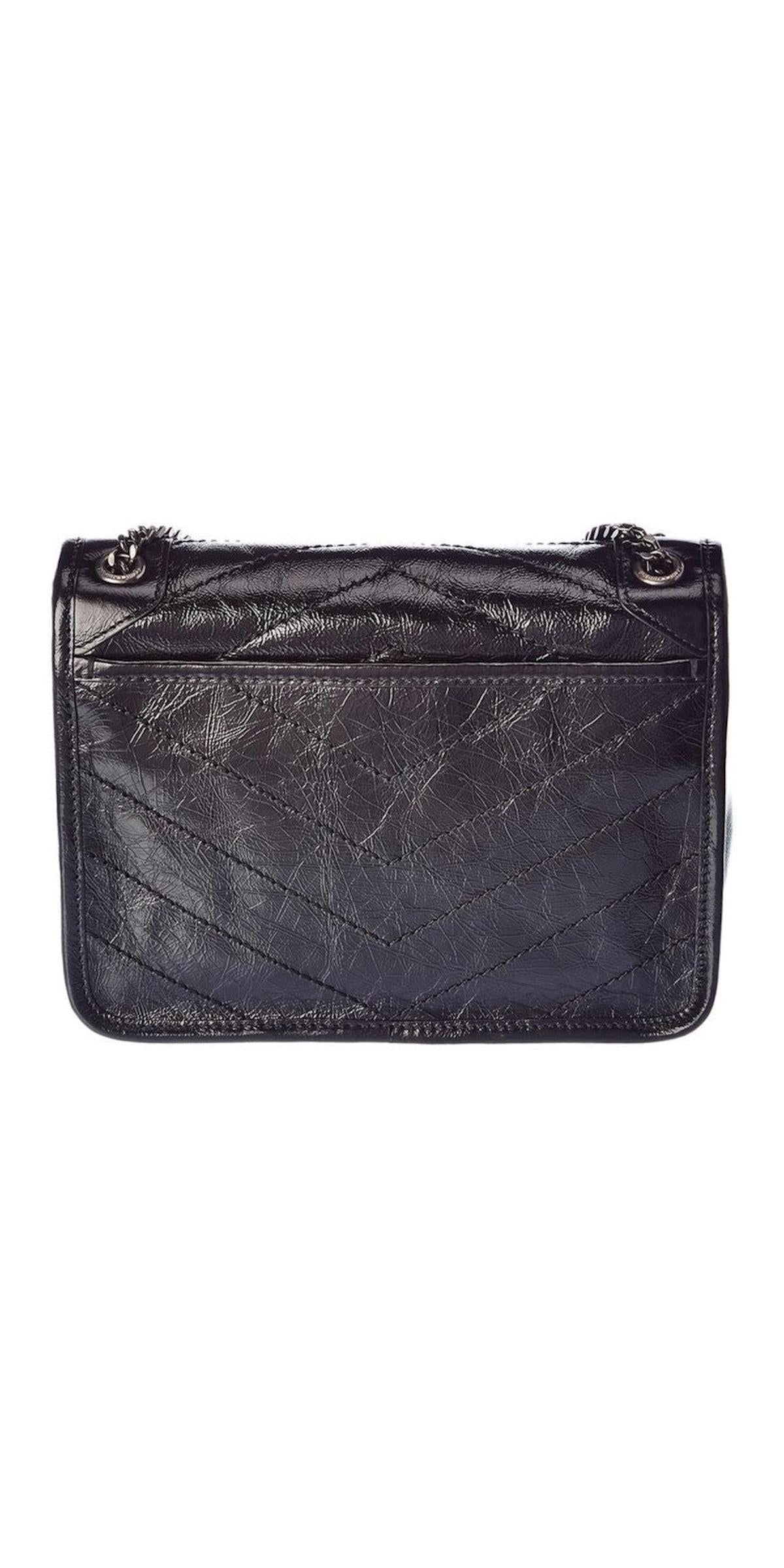 Back view — Saint Laurent Niki Baby Shoulder Bag in black crinkled vintage calfskin