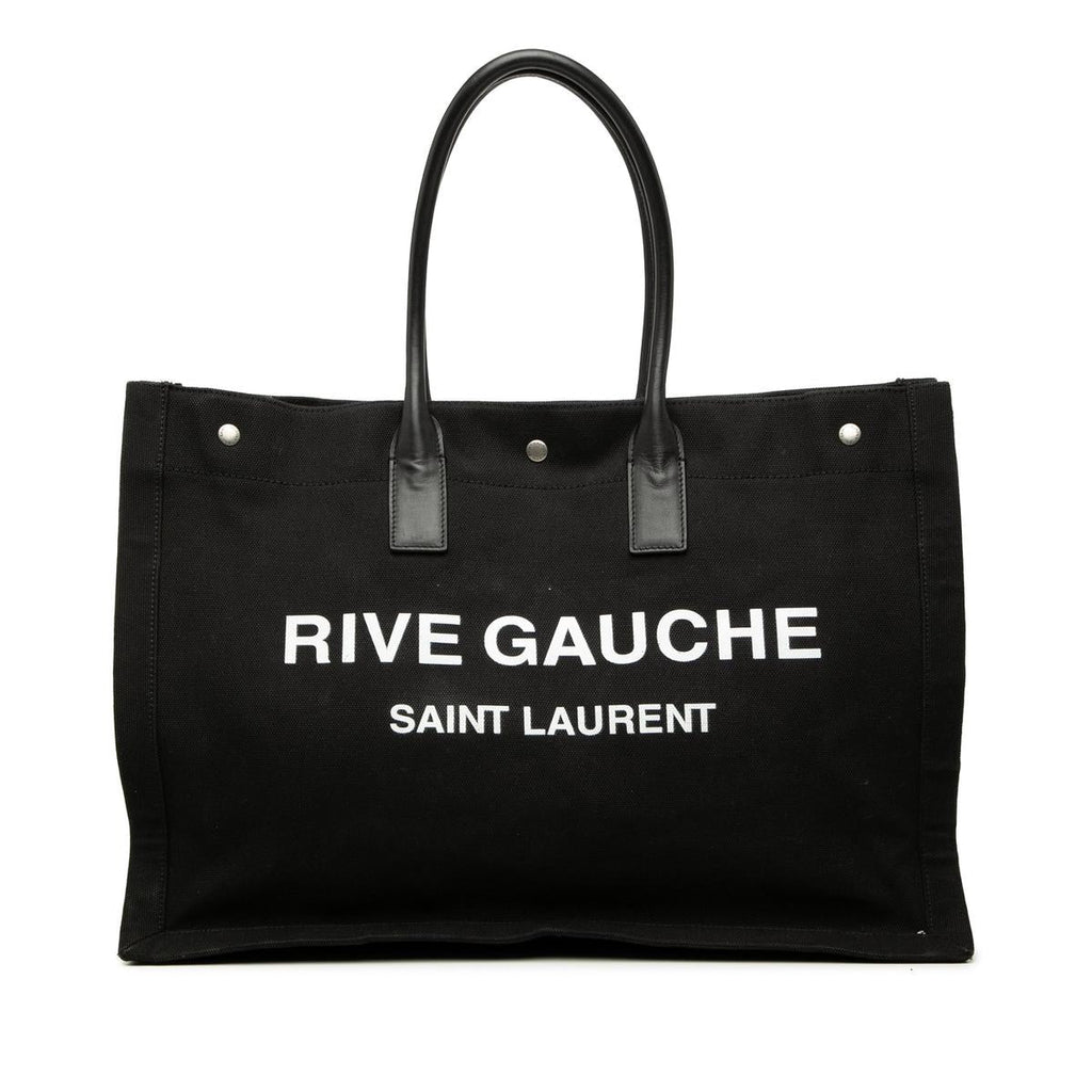 SAINT LAURENT RIVE GAUCHE LARGE TOTE IN CANVAS AND LEATHER - FRONT VIEW