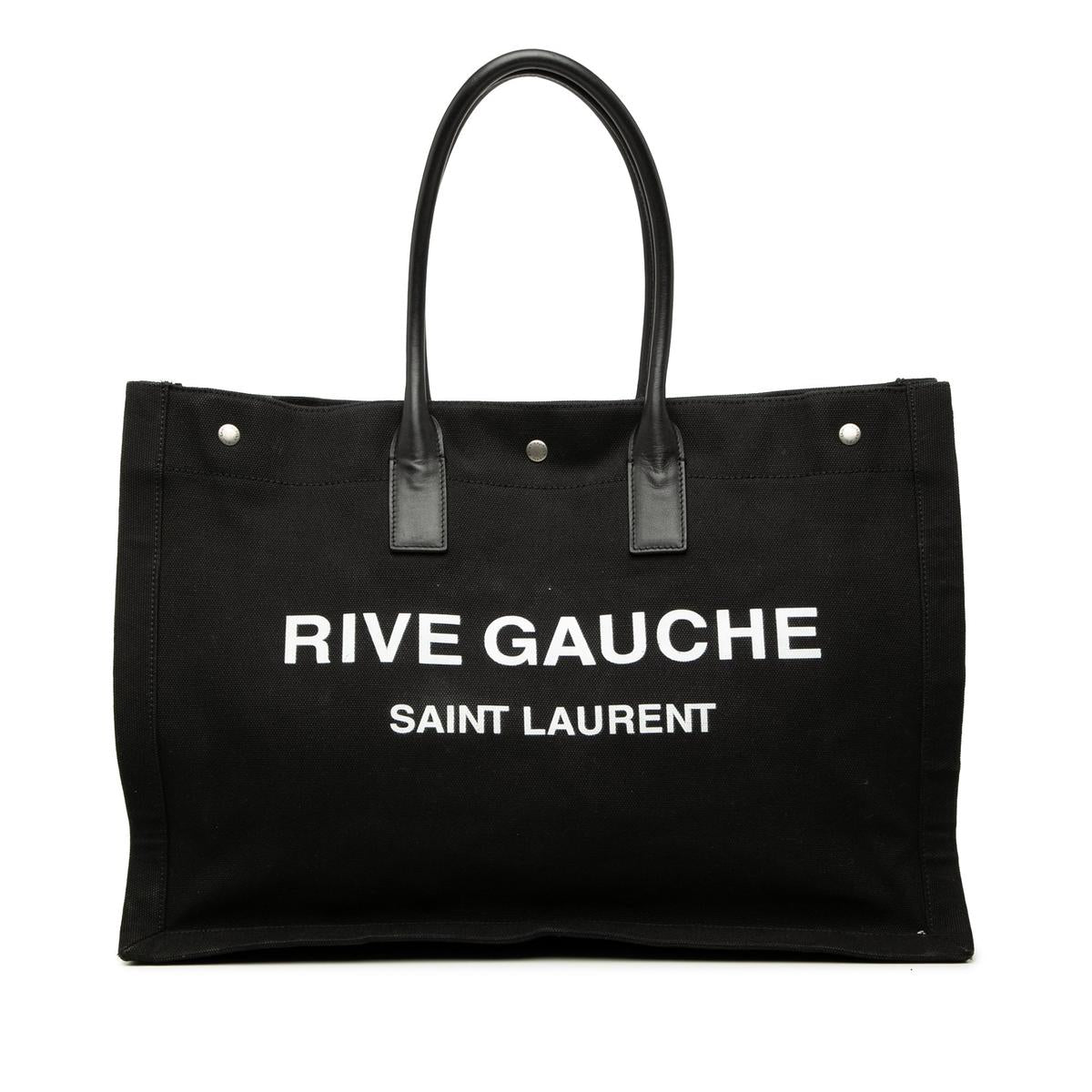 SAINT LAURENT RIVE GAUCHE LARGE TOTE IN CANVAS AND LEATHER - FRONT VIEW