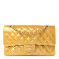 Chanel Metallic Patent Quilted Medium Double Flap Gold