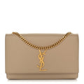 Saint Laurent Grain De Poudre Medium Monogram Kate Satchel Dark Beige