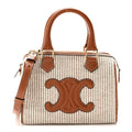 Celine Triomphe Textile Calfskin Striped Small Boston Bag Natural Tan