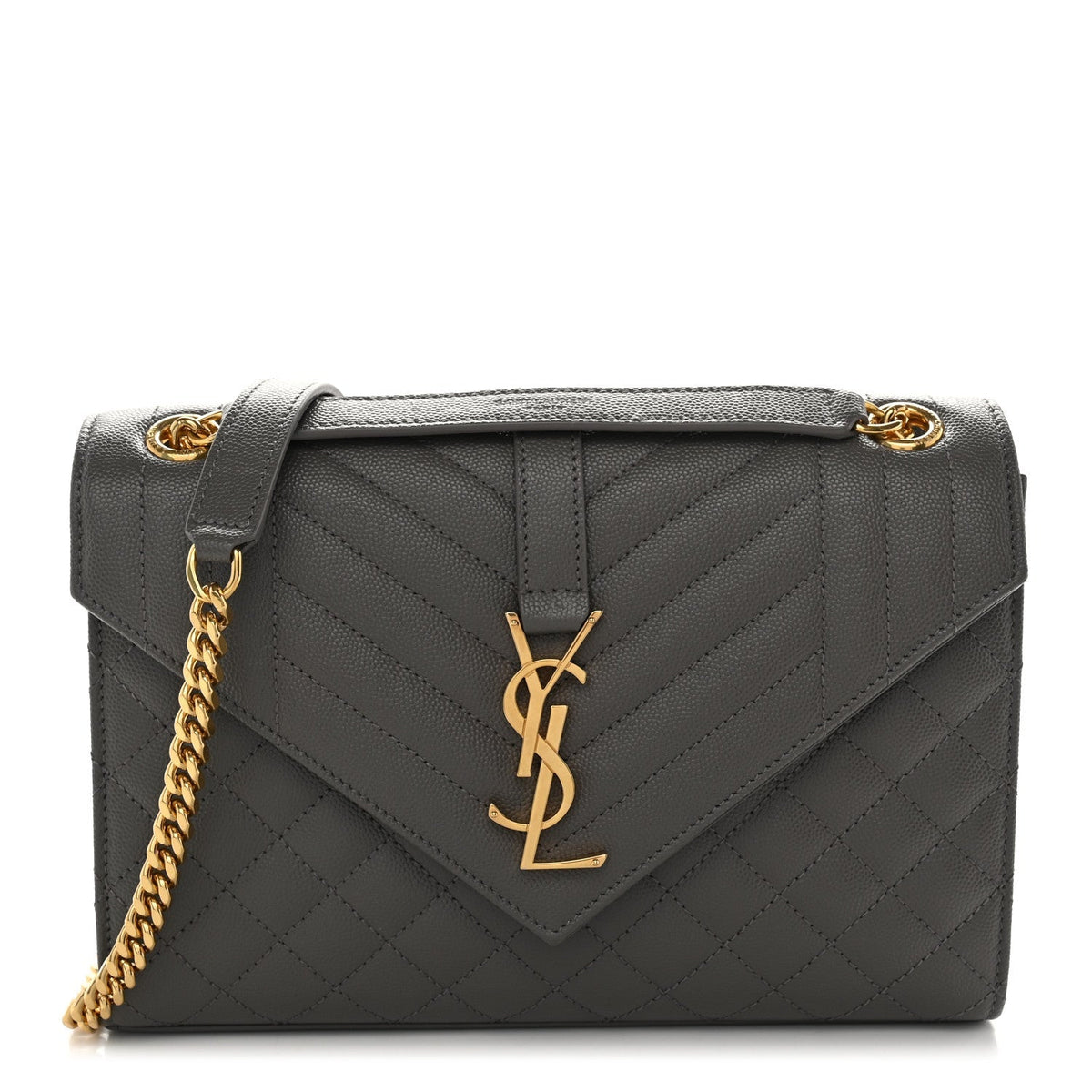 Saint Laurent Grain De Poudre Textured Mixed Matelasse Medium Triquilt Monogram Satchel Fog