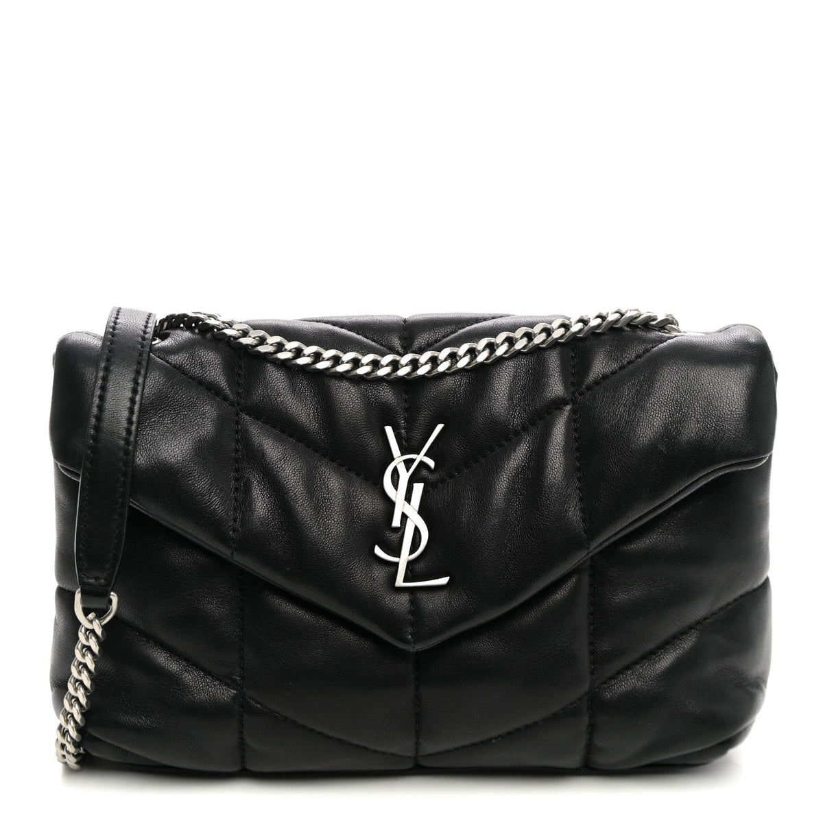 Saint Laurent Lambskin Quilted Toy Loulou Puffer Monogram Chain Satchel Black