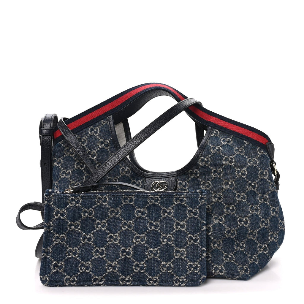 Gucci Denim GG Monogram Web Small Giglio Tote Blue White
