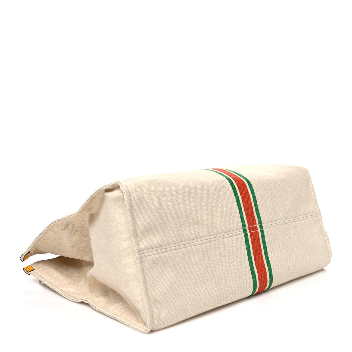 Gucci Linen Heavy Canvas Textured Dollar Calfskin Web Large Retro Interlocking G Foldable Tote Light Beige