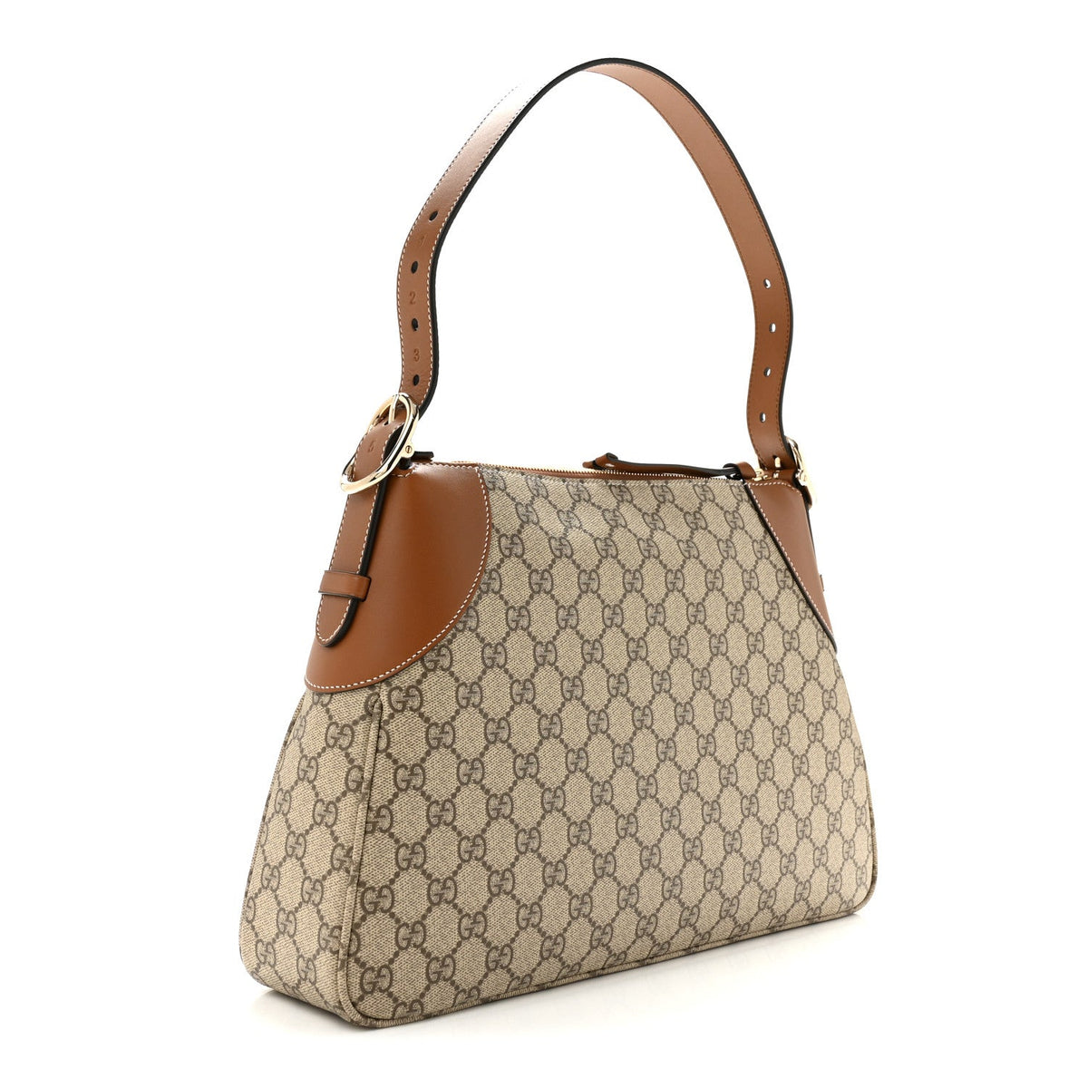 Gucci GG Supreme Monogram Emblem Medium Shoulder Bag Beige Ebony Sundial