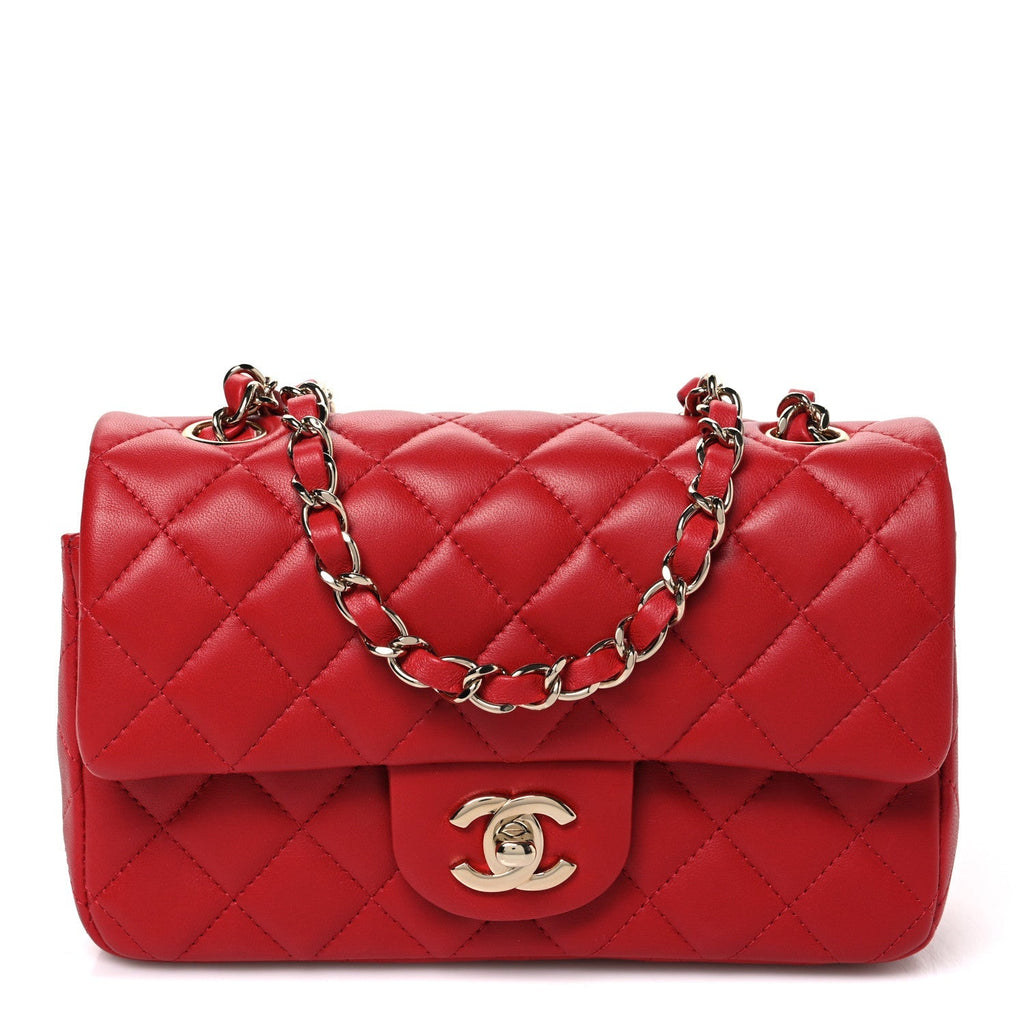 Chanel Lambskin Quilted Mini Rectangular Flap Red