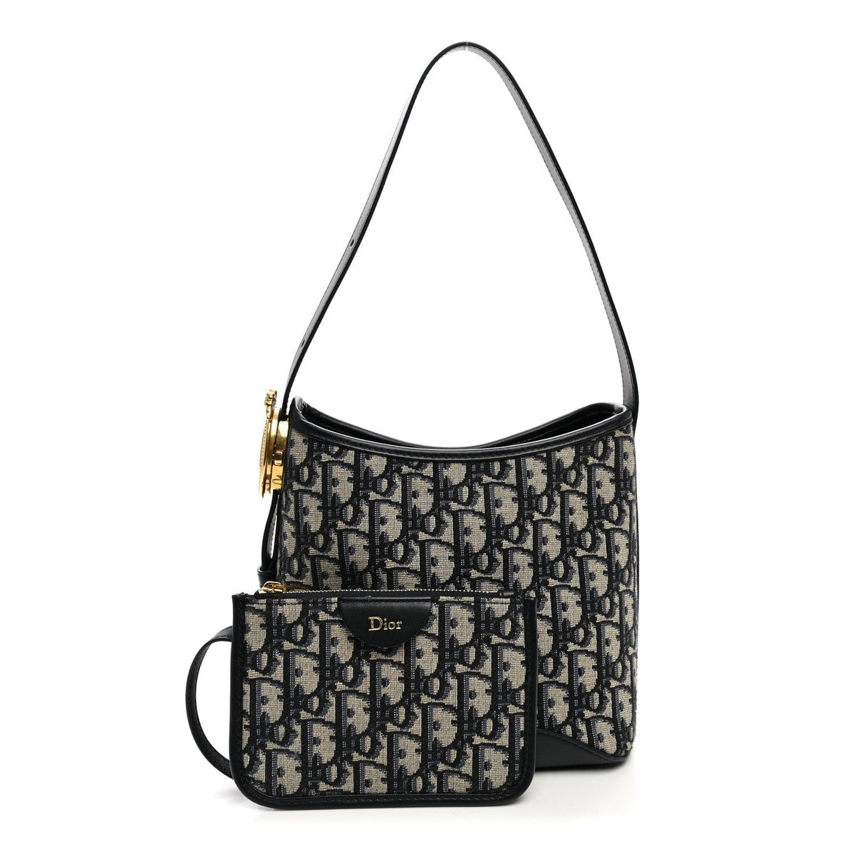 Dior Oblique Calfskin Small Medaillon Bucket Bag Blue