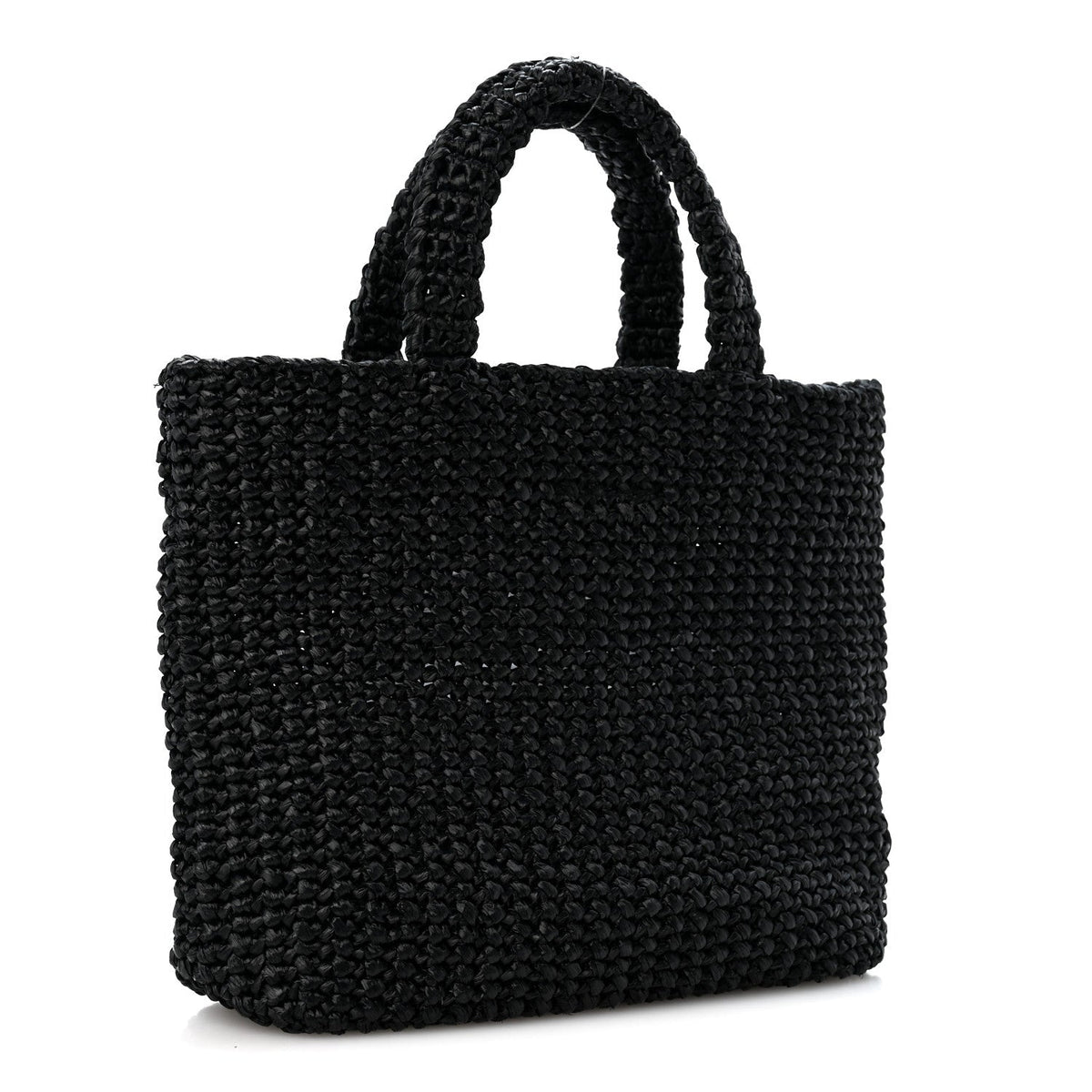 Prada Yarn Raffia Effect Crochet Small Logo Tote Black