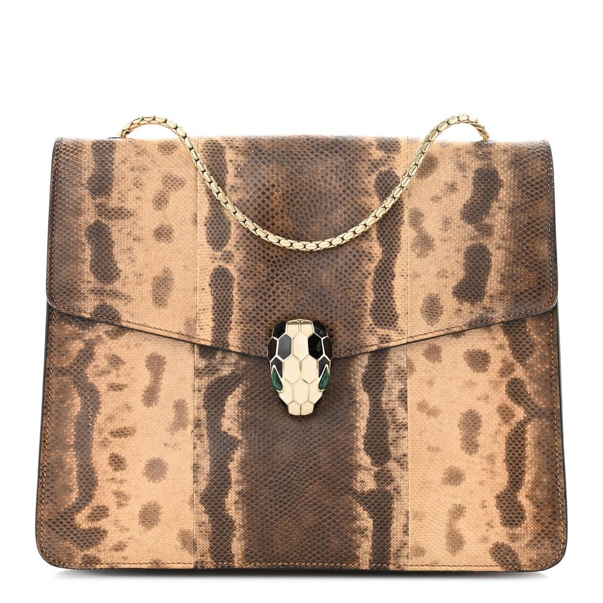 BVLGARI SERPENTI FOREVER MEDIUM SHOULDER BAG IN BEIGE AND BROWN KARUNG