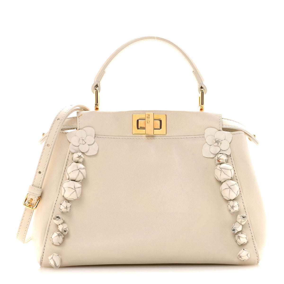 Fendi Nappa Rosebud Mini Peekaboo Iconic Satchel Bianco