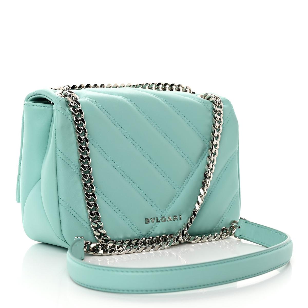 BVLGARI SERPENTI CABOCHON SMALL SHOULDER BAG IN TURQUOISE MATELASSE CALFSKIN