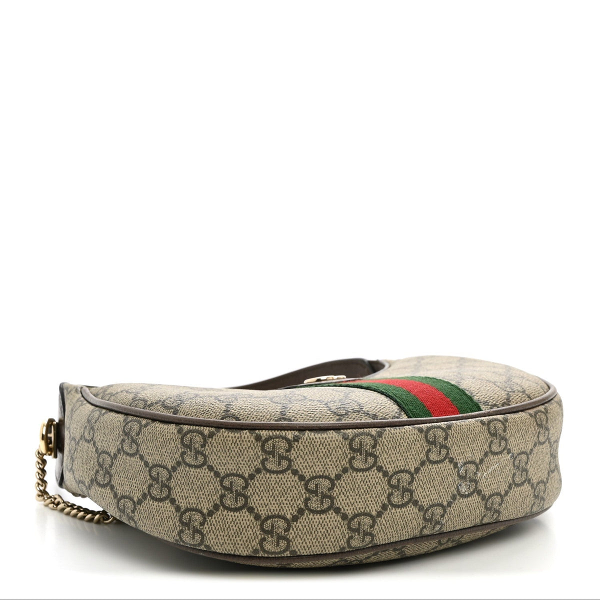 Gucci GG Supreme Monogram Textured Dollar Calfskin Web Small Ophidia Shoulder Bag Beige Ebony New Acero