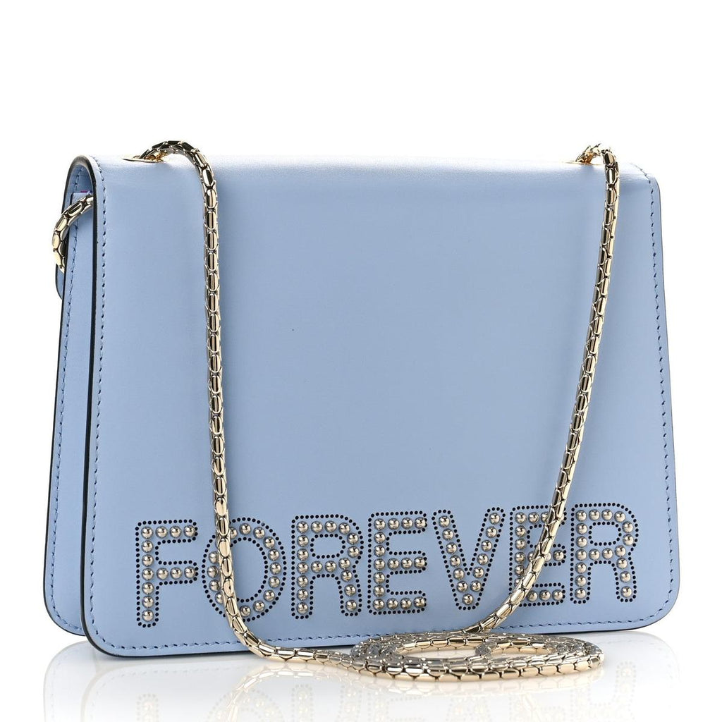 BVLGARI SERPENTI FOREVER EMBELLISHED CROSSBODY BAG IN LIGHT BLUE CALFSKIN