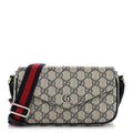 Gucci GG Supreme Monogram Textured Dollar Calfskin Web Mini Ophidia Envelope Shoulder Bag Beige Blue