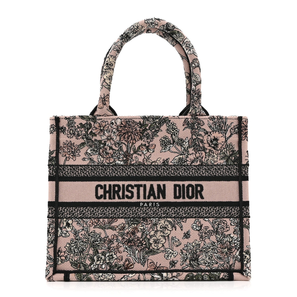 Dior Canvas Embroidered Small Flowers Book Tote Pink