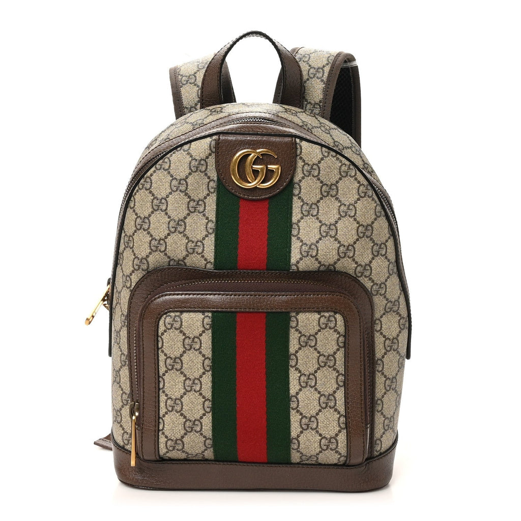 Gucci GG Supreme Monogram Calfskin Web Small Ophidia Day BackpacK Beige Ebony New Acero