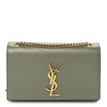 Saint Laurent Grain De Poudre Small Monogram Kate Satchel Green