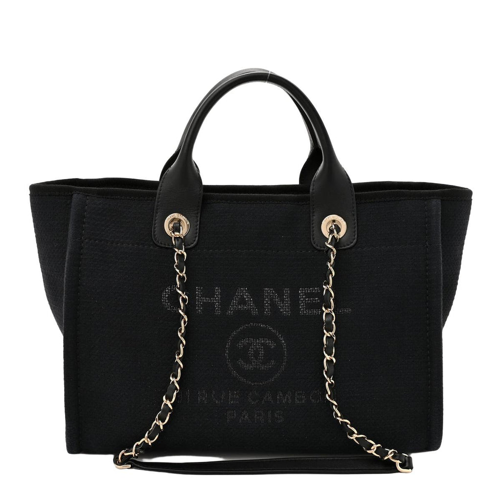 CHANEL Small Deauville Tote Black Canvas - Front View