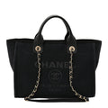CHANEL Small Deauville Tote Black Canvas - Front View