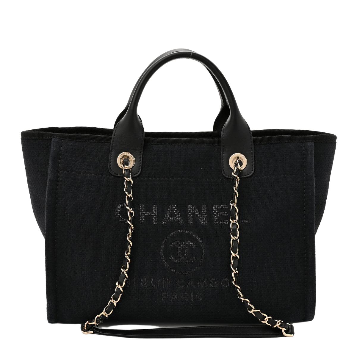 CHANEL Small Deauville Tote Black Canvas - Front View