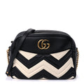Gucci Calfskin Matelasse Medium GG Marmont Chain Shoulder Bag Black White