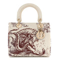 Dior Calfskin Embroidered Medium Toile De Jouy Lady Dior White Red