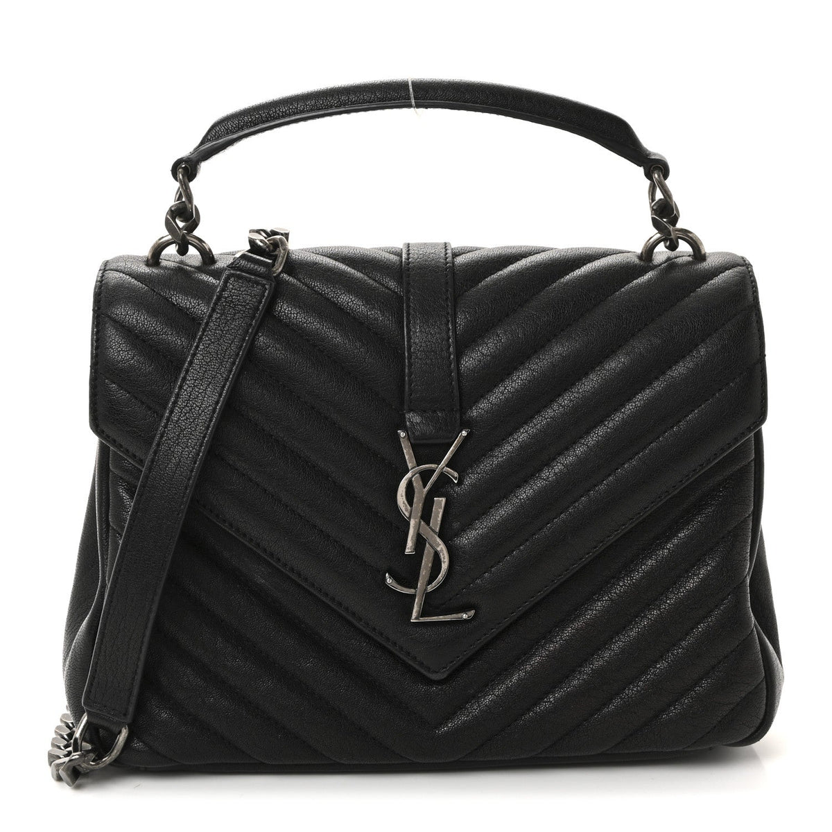Saint Laurent Sheepskin Matelasse Chevron Monogram Medium College Bag Black