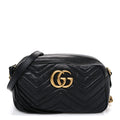 Gucci Calfskin Matelasse Small GG Marmont Chain Shoulder Bag Black