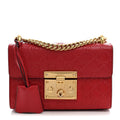 Gucci Guccissima Small Padlock Shoulder Bag Hibiscus Red