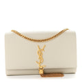 Saint Laurent Grain De Poudre Calfskin Medium Classic Monogram Kate Tassel Satchel Crema Soft