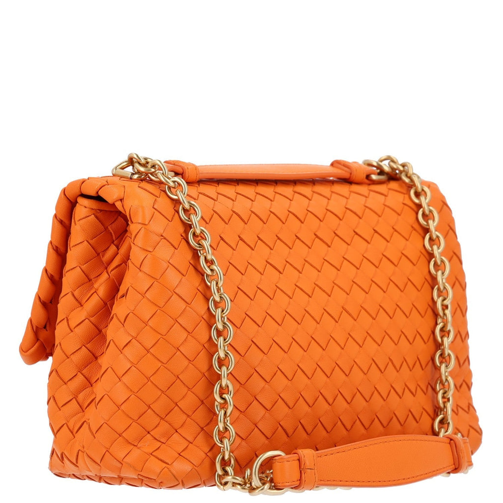 Bottega Veneta Nappa Intrecciato Baby Olimpia Shoulder Bag Orange