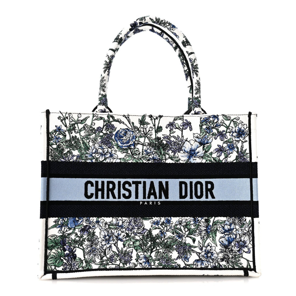 Dior Canvas Embroidered Medium Flowers Book Tote Blue