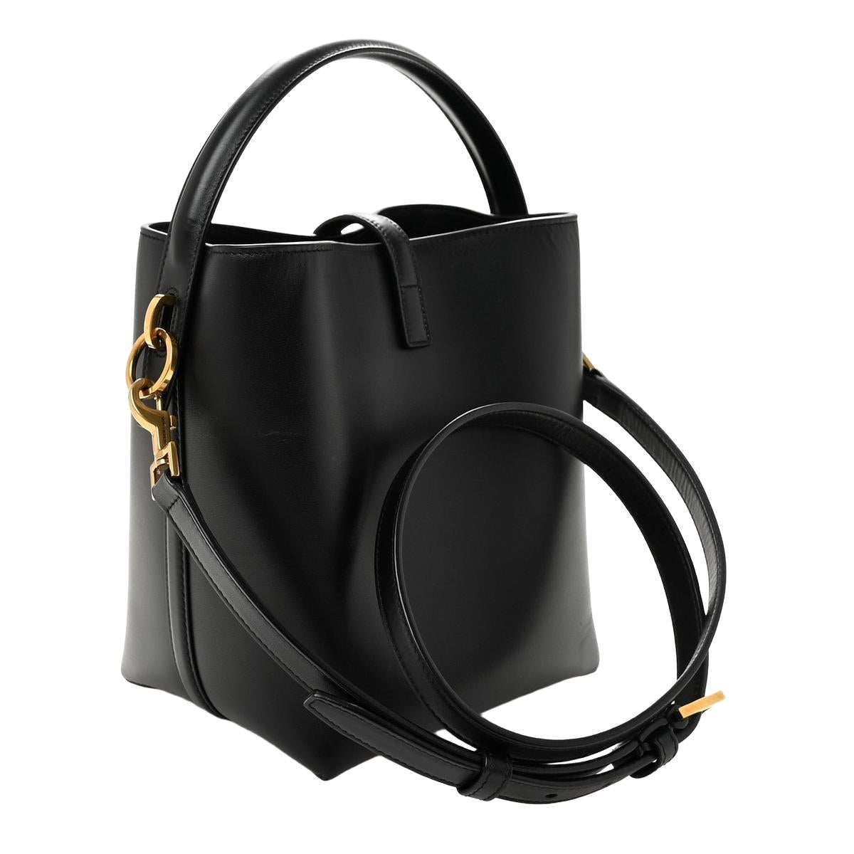 Saint Laurent Monogram Le 37 Small Bucket Bag Black - Side View