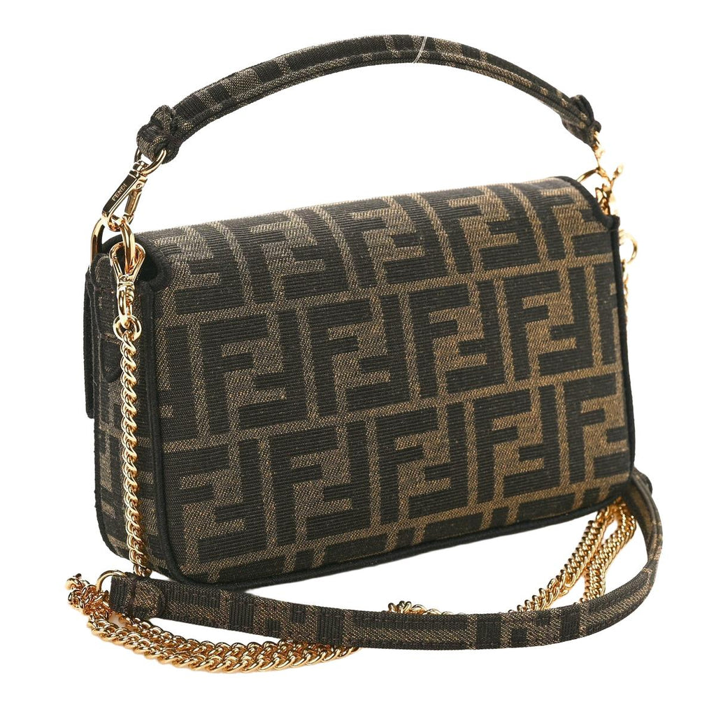 Fendi Baguette Small FF jacquard bag 3/4 back view with chain strap