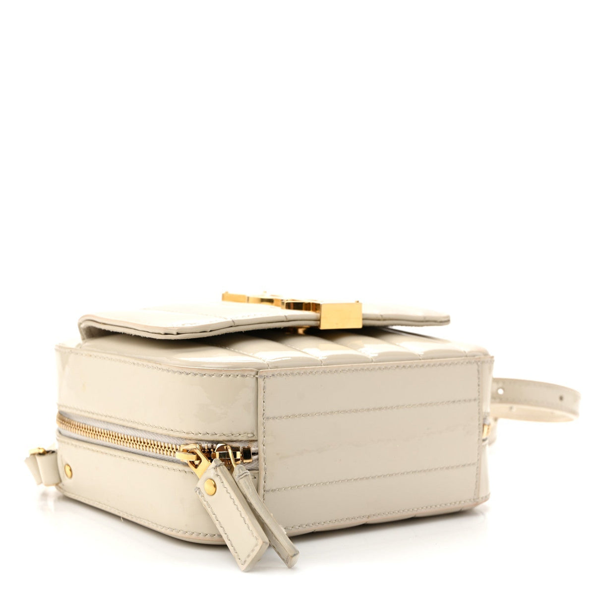 Saint Laurent Patent Matelasse Monogram Toy Vicky Camera Bag Off White