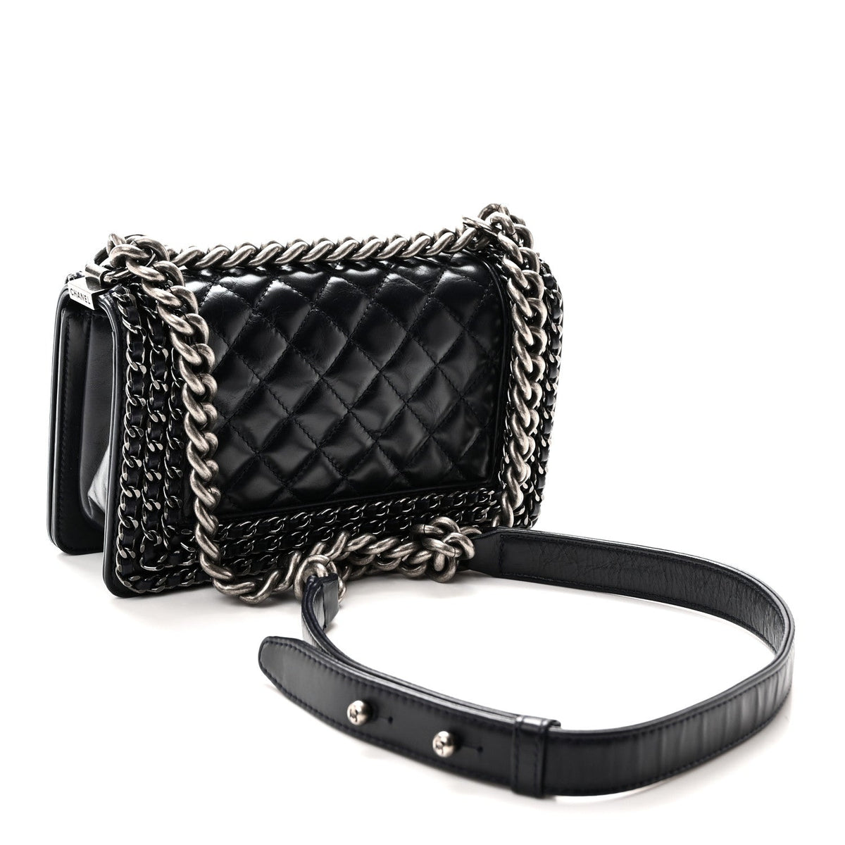 Chanel Glazed Calfskin Quilted Small Boy Chained Flap Navy