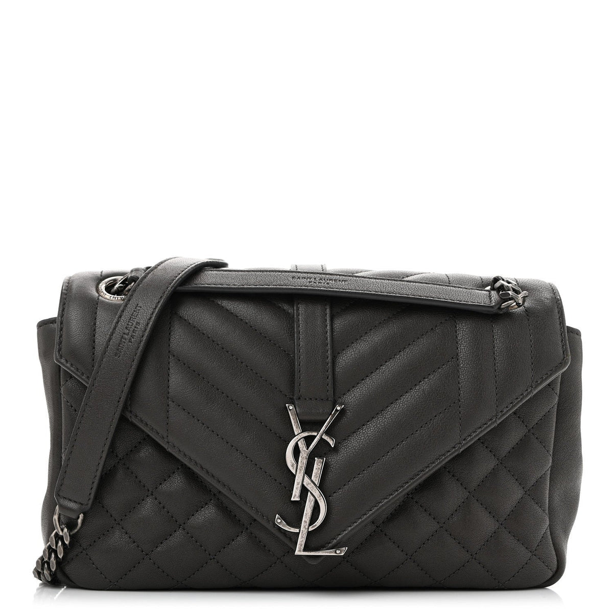 Saint Laurent Sheepskin Tri-Quilt Monogram Medium College Bag Coal