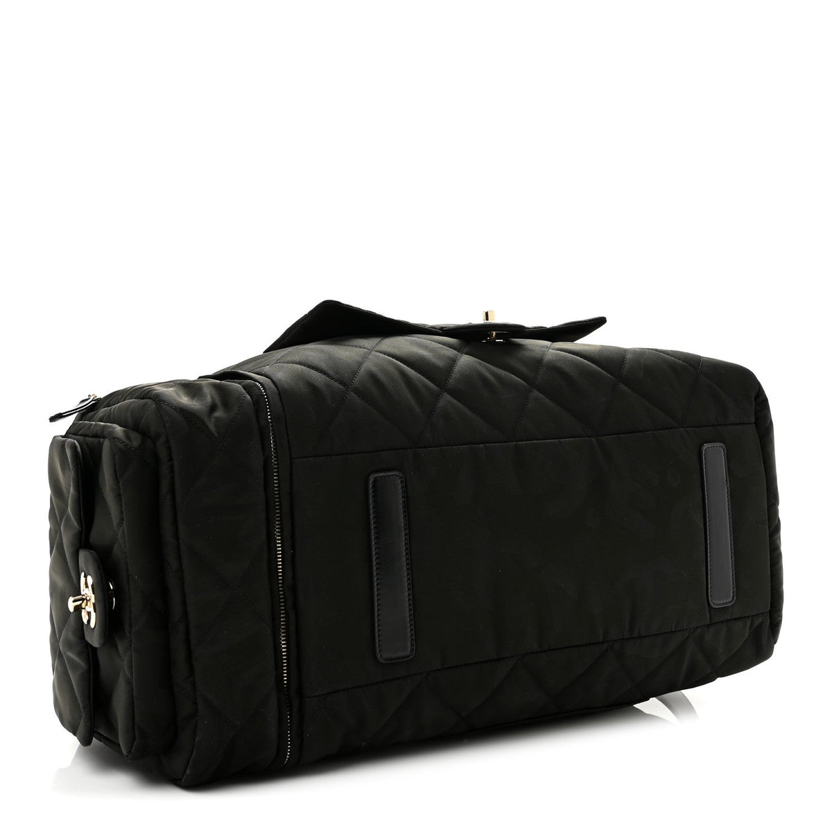 Chanel Nylon Calfskin Quilted Coco Neige Printed Convertible Duffle Backpack Black